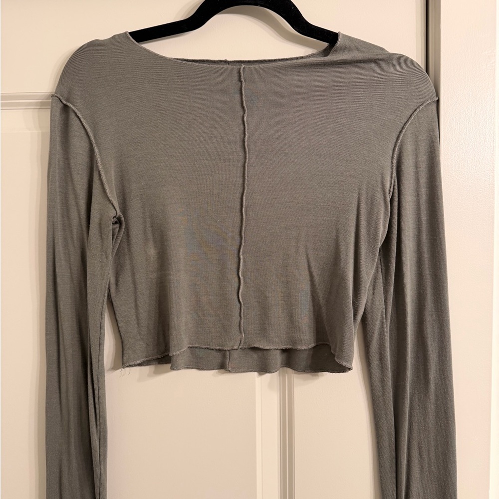 Zara Gray Long Sleeve Crop Top